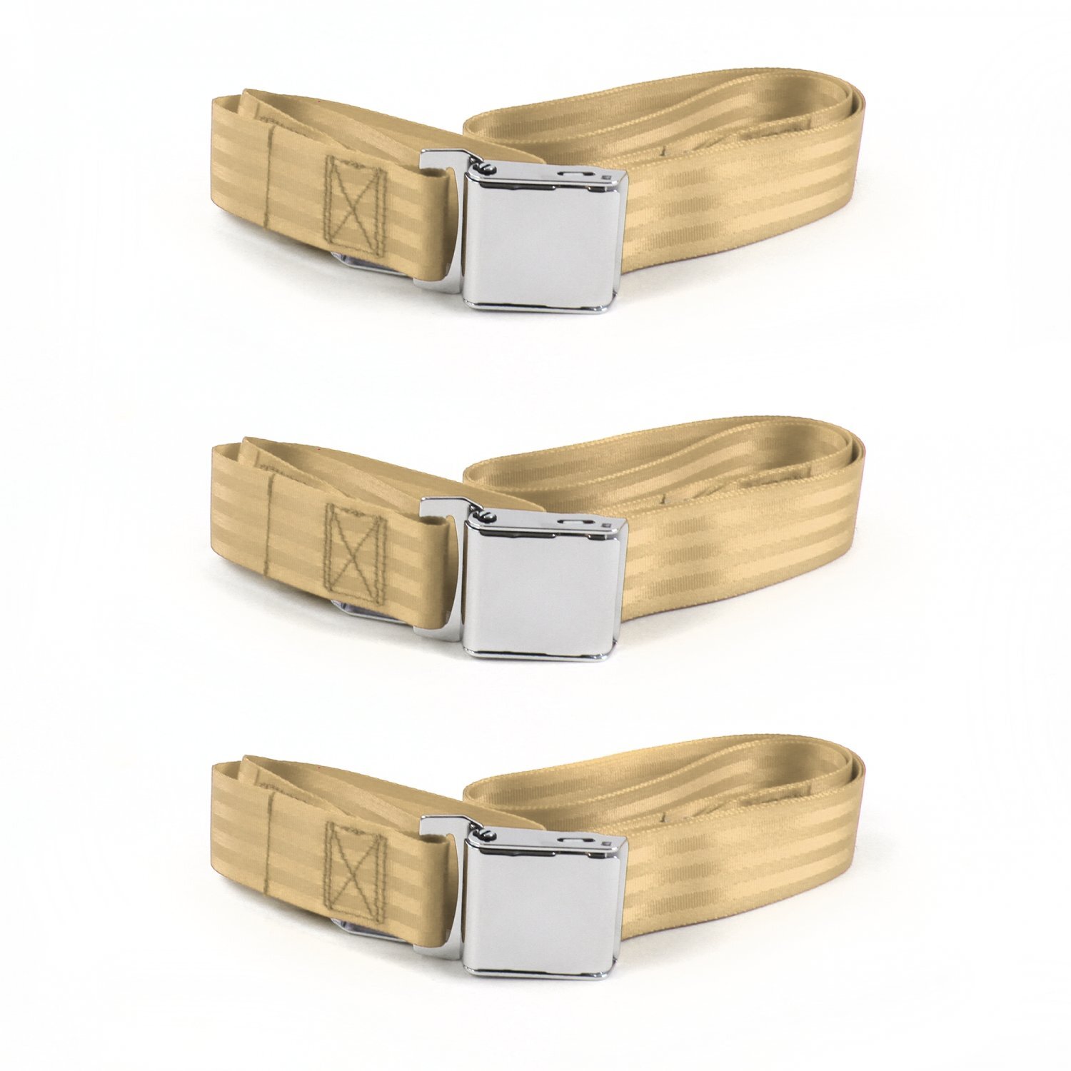 JP Wagoneer 1963 - 1991 Airplane 2pt Tan Lap Bench Seat Belt Kit - 3 Belts rat