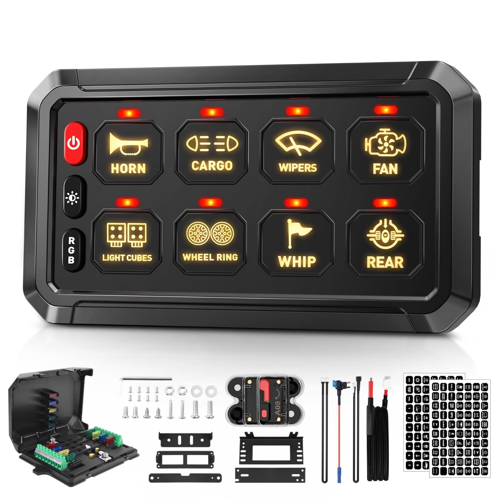 RGB 8 Gang Switch Panel - 12V LED Offroad Automotive Switch for Custom Lighting RGB 8 Gang Switch Panel - 12V LED Offroad Automotive Switch for Custom Lighting