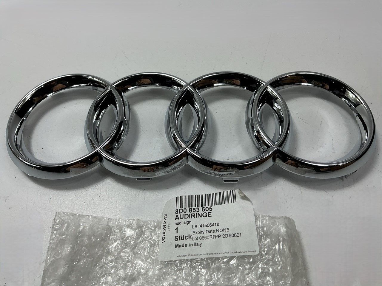 NEW OEM Original Audi Rings Front Grille Badge Emblem Chrome - 8D0853605