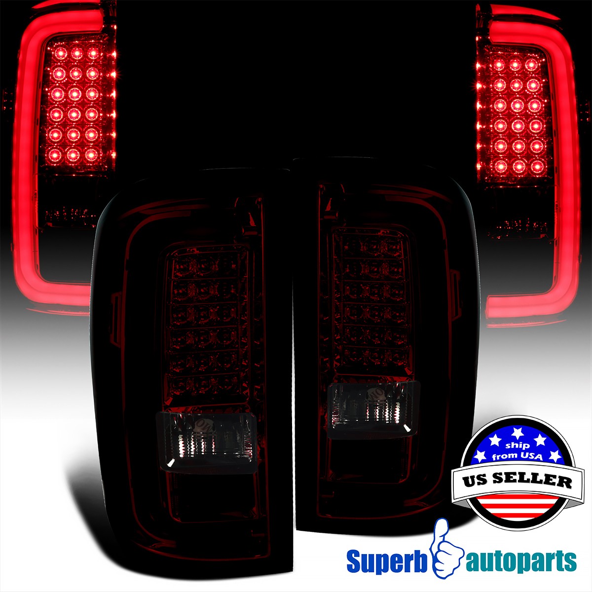 For 14-18 GMC Sierra 1500 2500HD 3500HD Taillights Brake Lamp w/ LED Bar (Red)