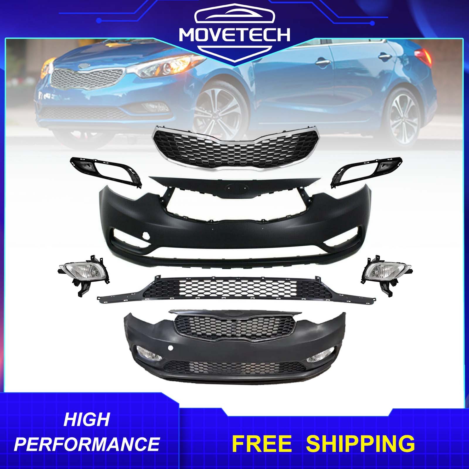 For 2014-2016 Kia Forte EX LX Korea Built Front Bumper Grille Set W/ Fog Lights