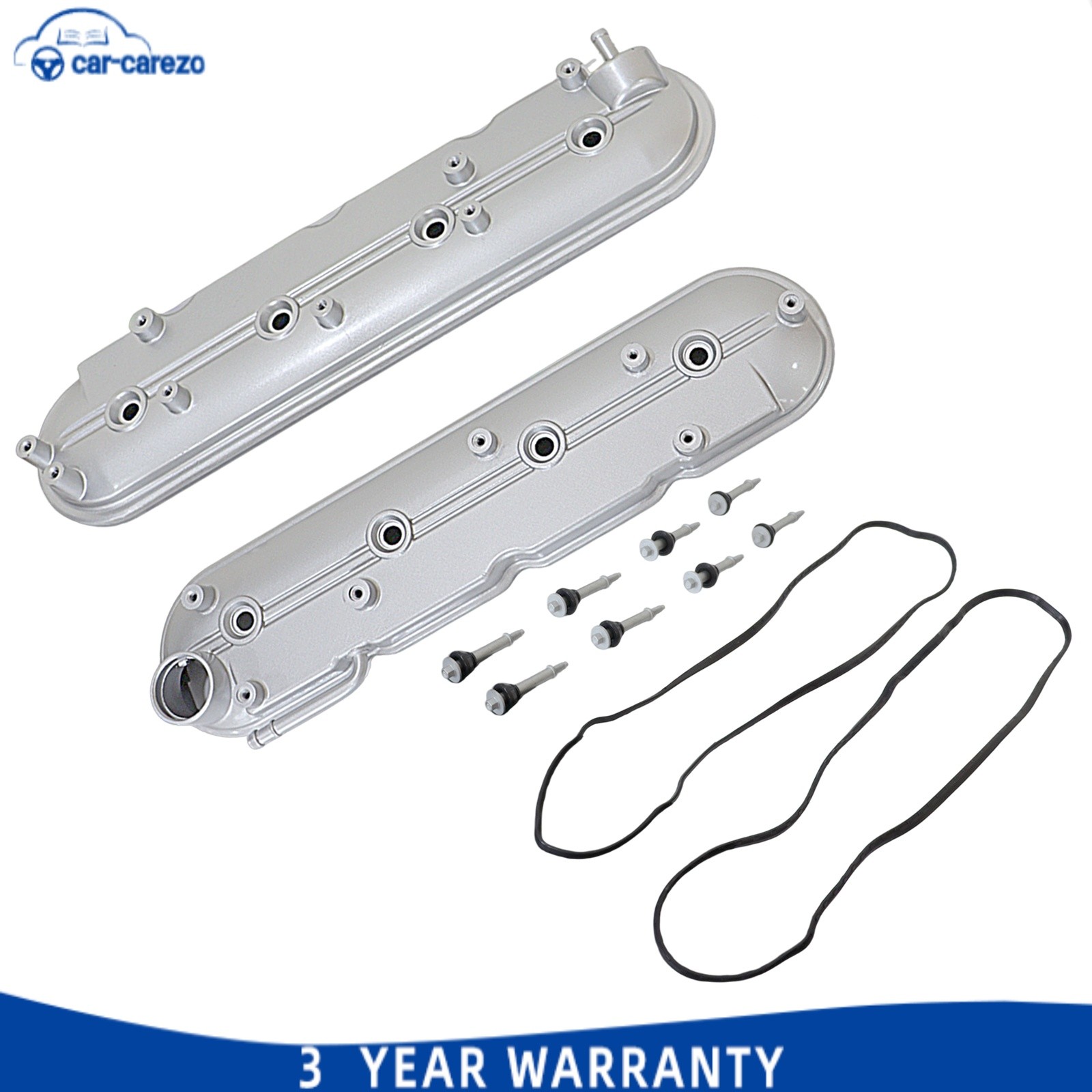 2x Aluminum Valve Cover Set For 1999-2008 Chevy Silverado GMC Sierra 4.8L 5.3L