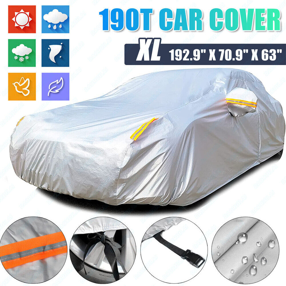 3-Layers Full Car Cover Waterproof All Weather Protection Anti-UV For Sedan