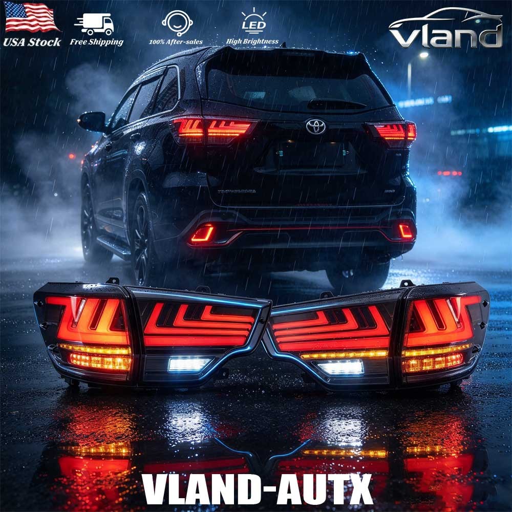 Smoked FULL LED Tail Lights For 2014-2019 Toyota Highlander w/Startup Animation