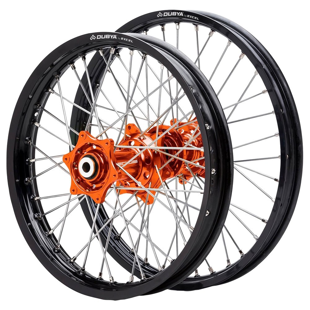 Dubya Edge Complete Front/Rear Wheel Set 1.60x 21/ 2.15x 19 Black Rim/Orange Hub