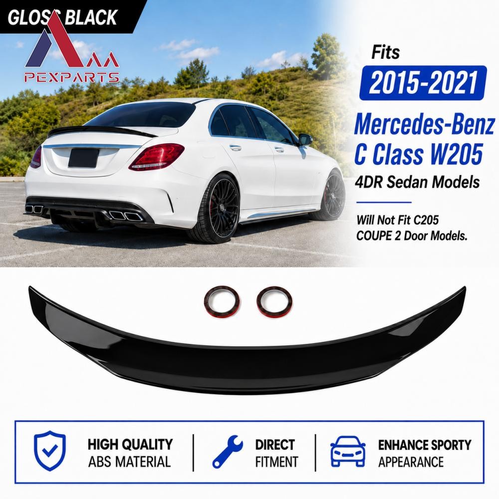 Fits 2015-21 Mercedes Benz W205 C200 C300 C43 AMG Rear Trunk Spoiler Gloss Black