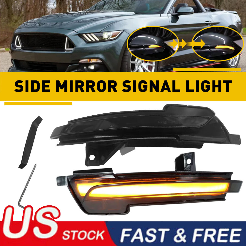 Smoke Sequential Amber LED Side Mirror Signal Lights For 2015-2022 Ford Mustang