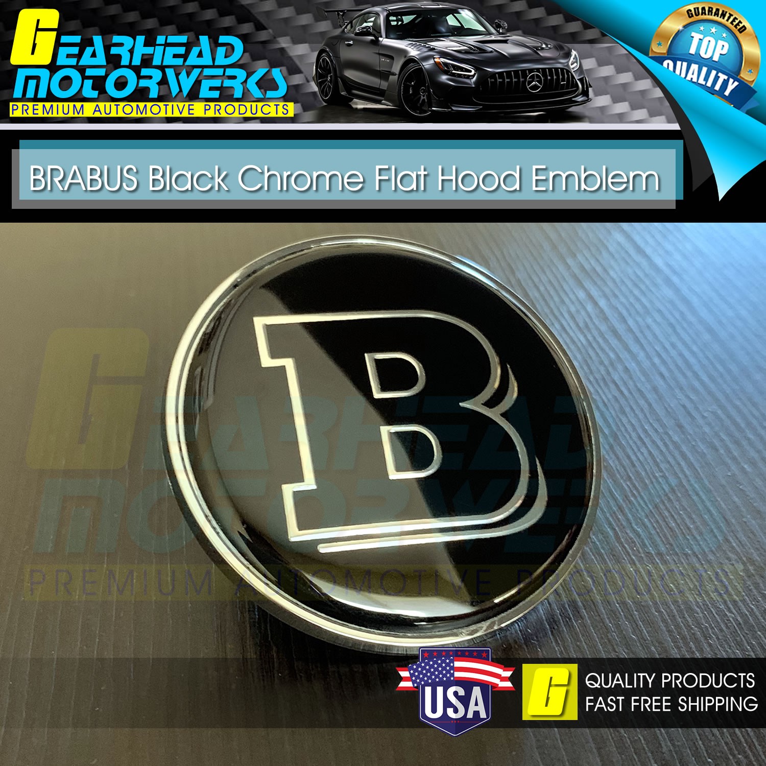 Brabus Front Hood Black Emblem Flat Laurel Wreath Badge AMG Mercedes Benz 57mm