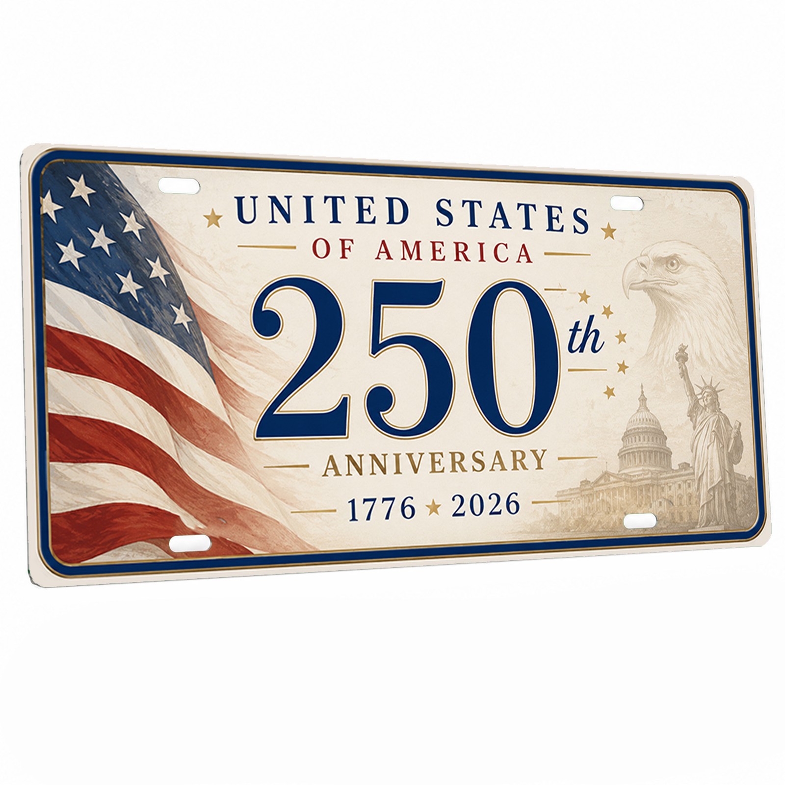 America 250 Patriotic Aluminum License Plate Sign Designs