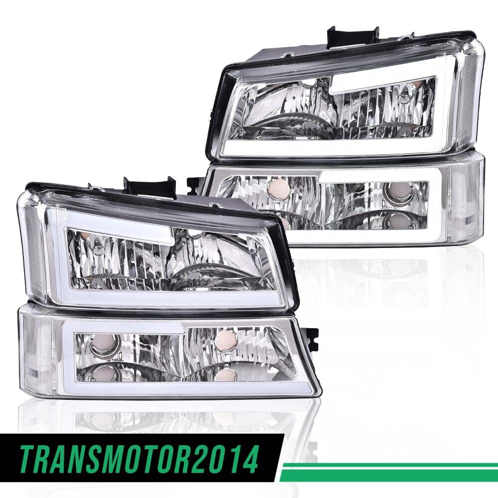 LED DRL Headlights Projector Left+Right Fit For 03-06 Chevy Silverado Avalanche