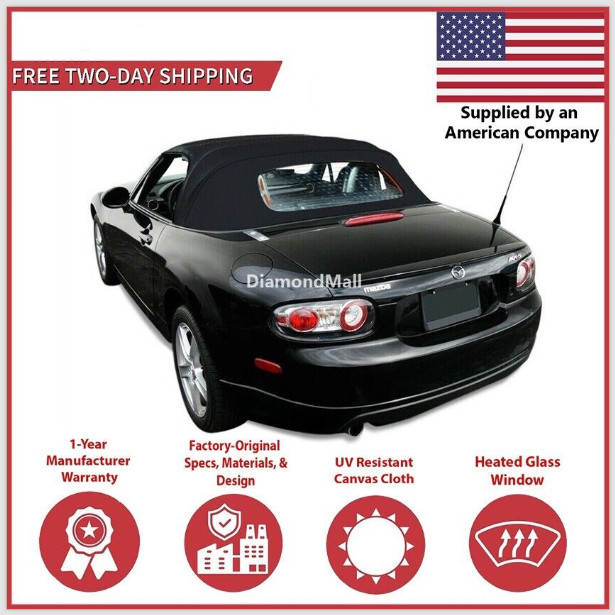 2006-15 Mazda Miata Convertible Soft Top w/ DOT Approved Glass Window, Black 2006-15 Mazda Miata Convertible Soft Top w/ DOT Approved Glass Window, Black