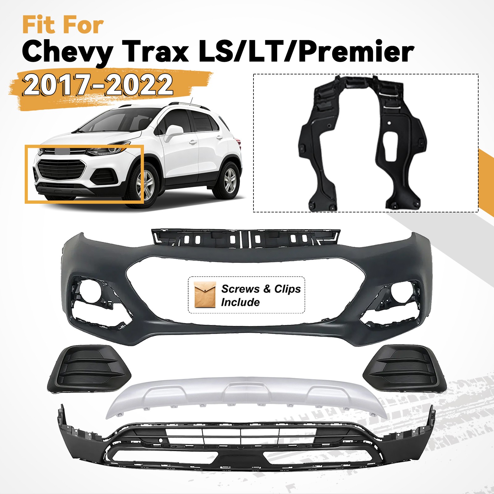 Front Bumper Cover Assembly kit For 2017-2022 Chevrolet Trax Without Fog Lamps