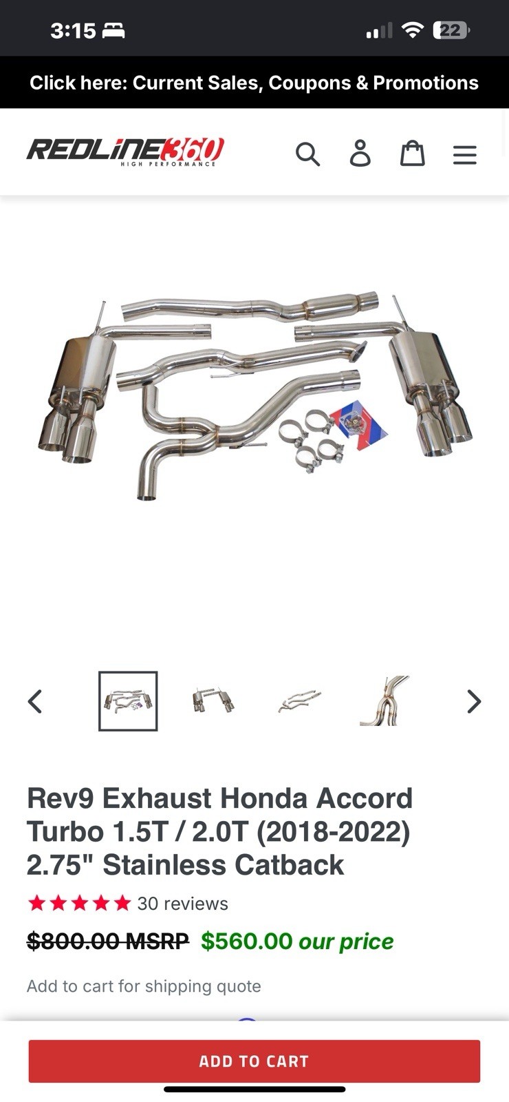 Rev9 Stainless Steel Cat-Back Exhaust Kit QUAD TIPS For HONDA ACCORD 2018-22