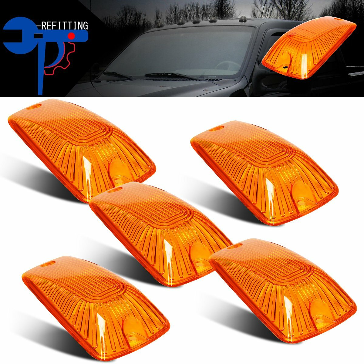 5Pcs Cab Marker Roof Running Light Amber Cover For Chevrolet C/K1500 2500 3500