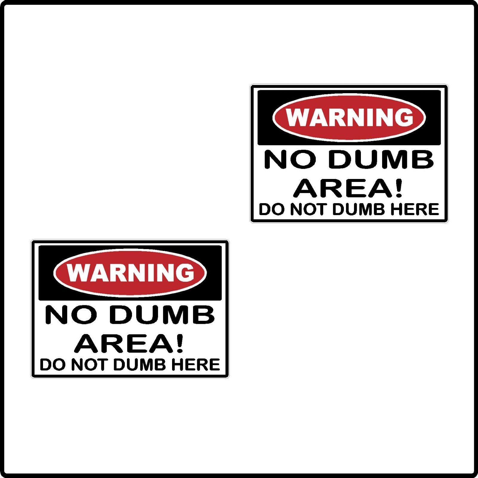 2pk Warning No Dumb Area Hard Hat Laptop Funny Humor Red Black Sticker Decal
