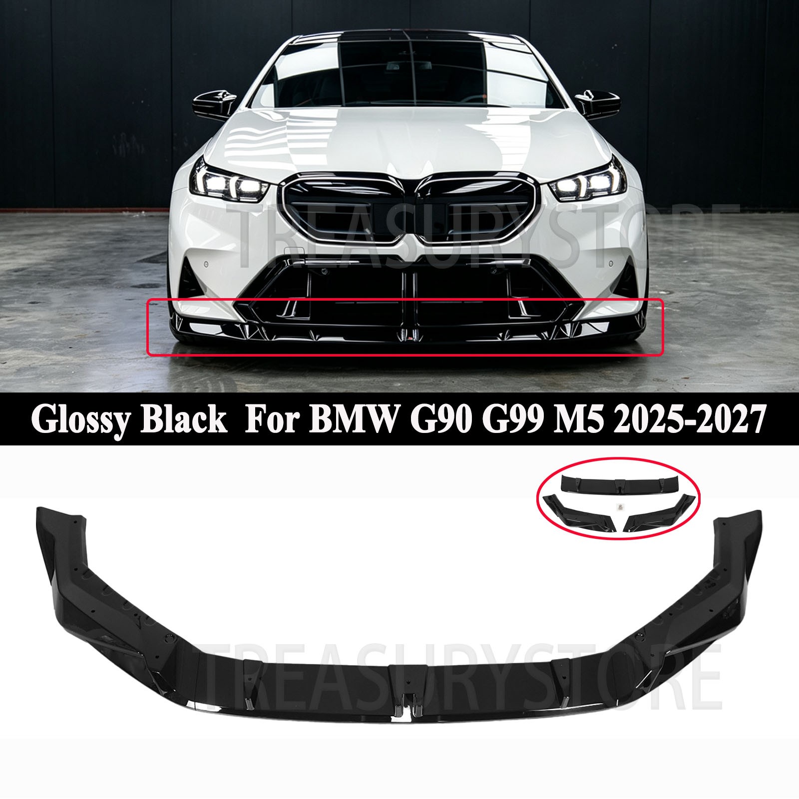 For BMW G90 G99 M5 2025-2027 Glossy Black V2 Style Front Bumper Lip Splitter Kit For BMW G90 G99 M5 2025-2027 Glossy Black V2 Style Front Bumper Lip Splitter Kit