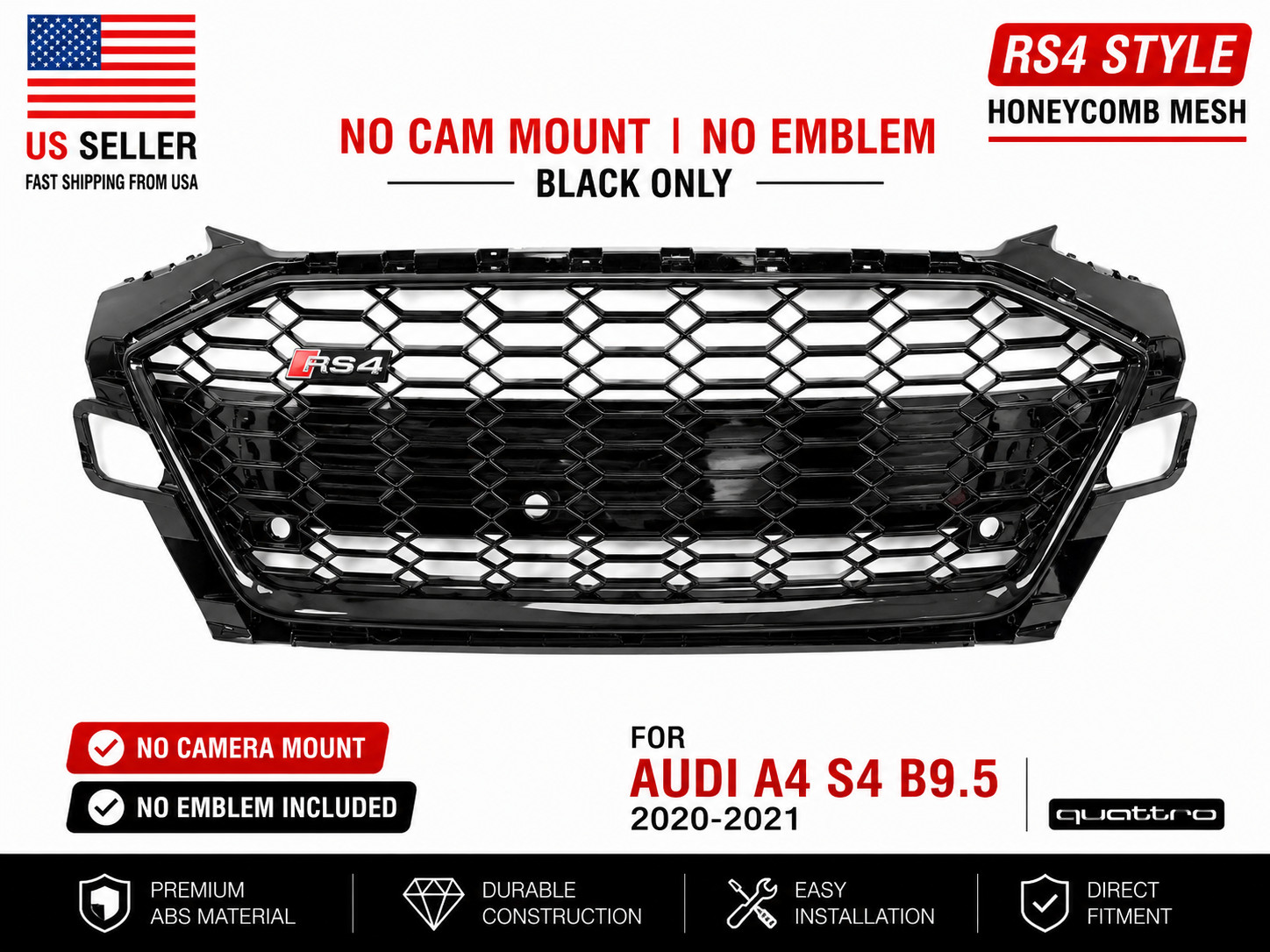 Audi A4 S4 2020 2021 B9.5  HONEYCOMB SPORT MESH RS4 STYLE Front Grill