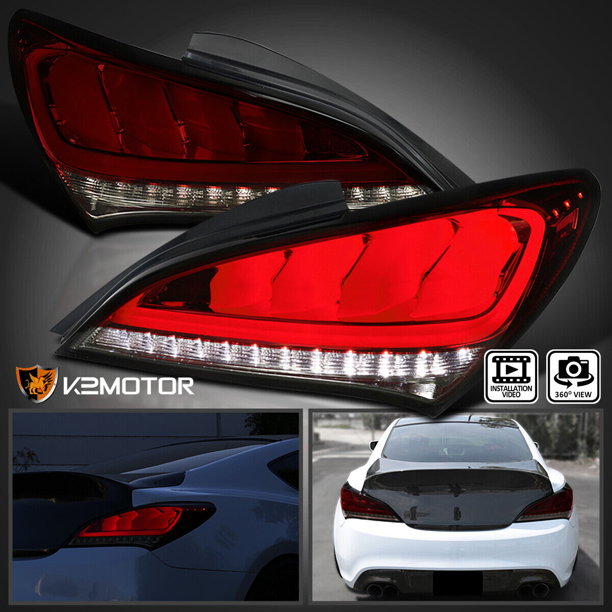 Red/Smoke Fits 2010-2016 Hyundai Genesis Coupe 2Dr LED Tail Lights Sequential