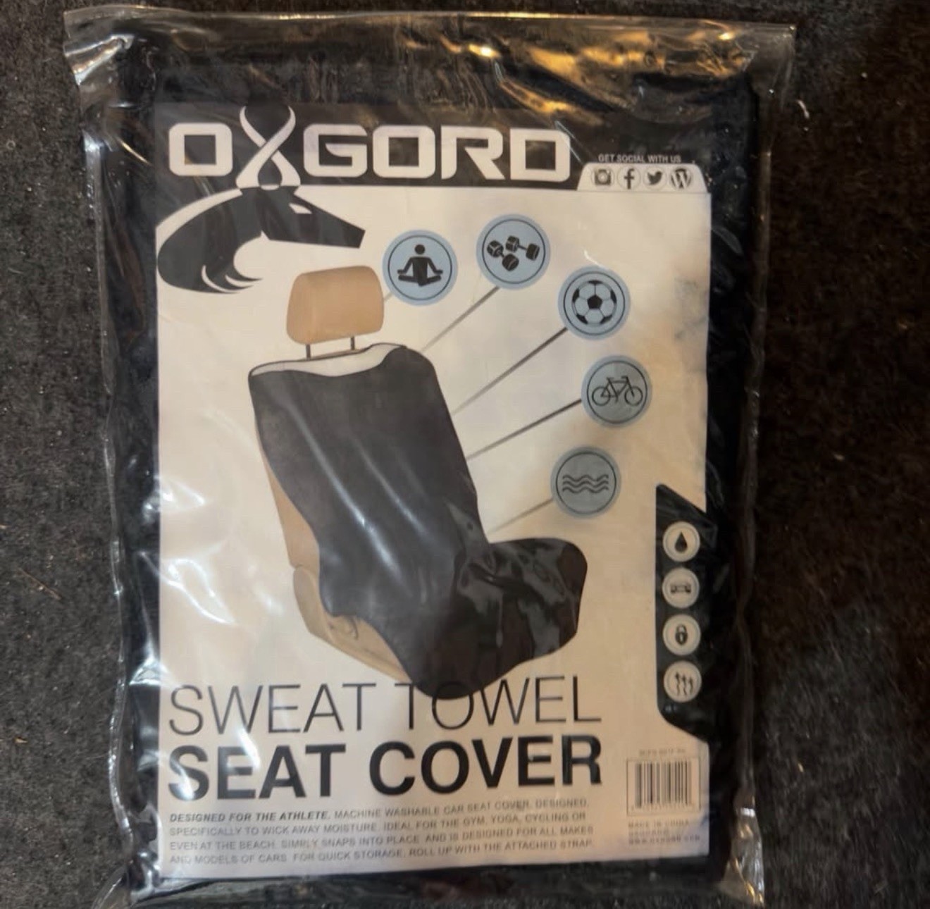 OxGord Sweat Towel Car Seat Cover – Black – NEW