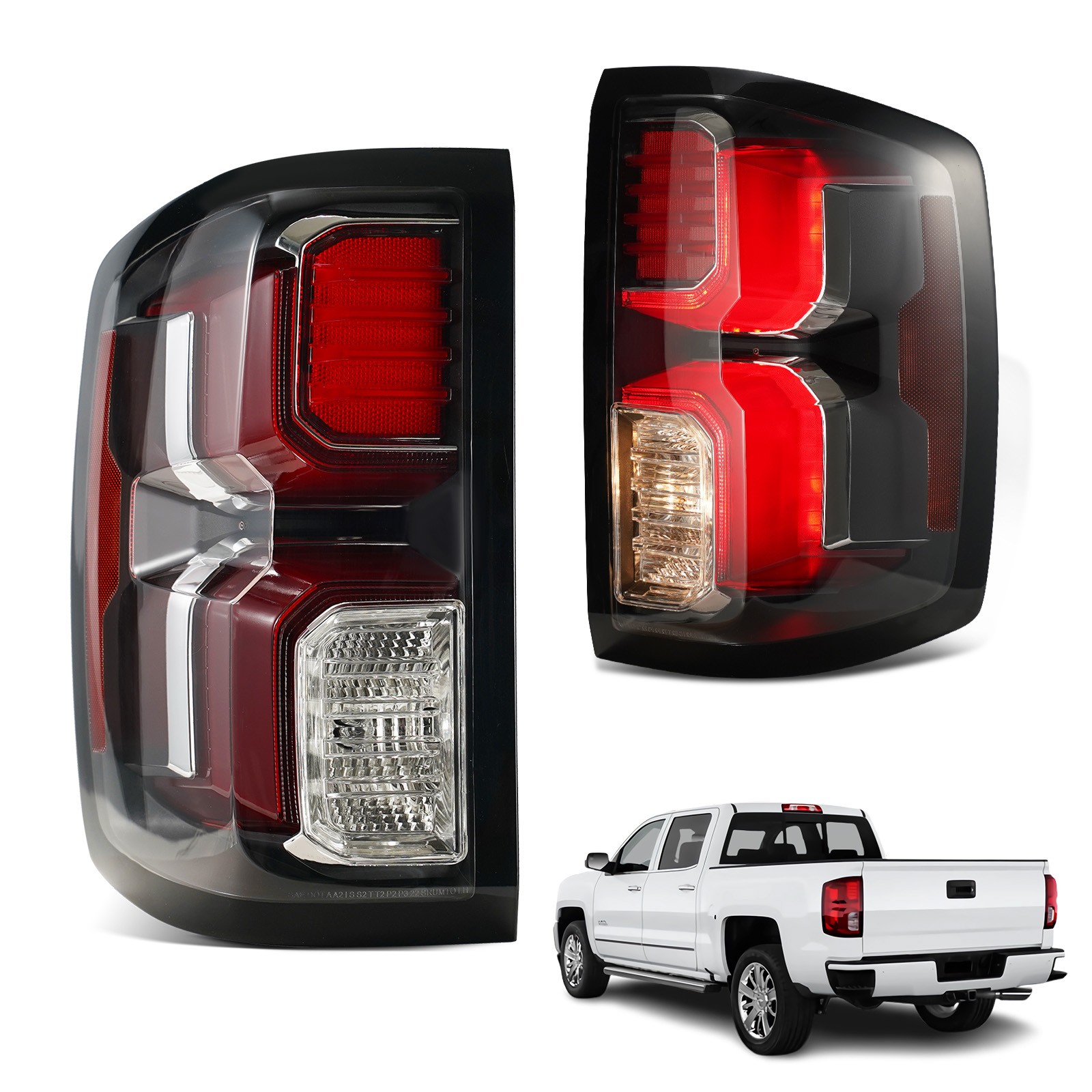 Halogen Upgrade To LED For 2014-2019 Chevy Silverado 1500 Black Tail Lights Pair