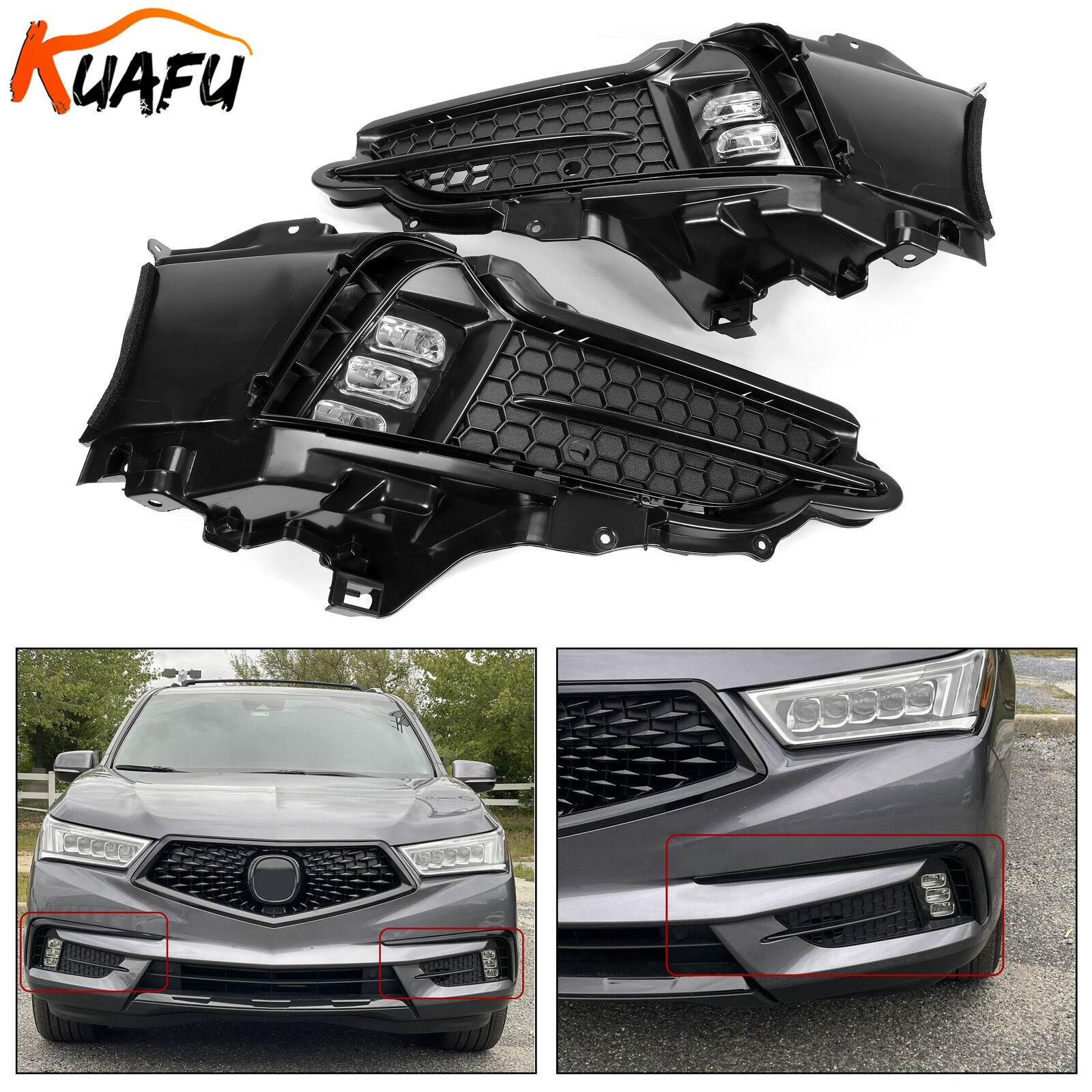 KUAFU Front Bumper Driving Lamps Clear Pair Fog Light For 2017-2020 Acura MDX