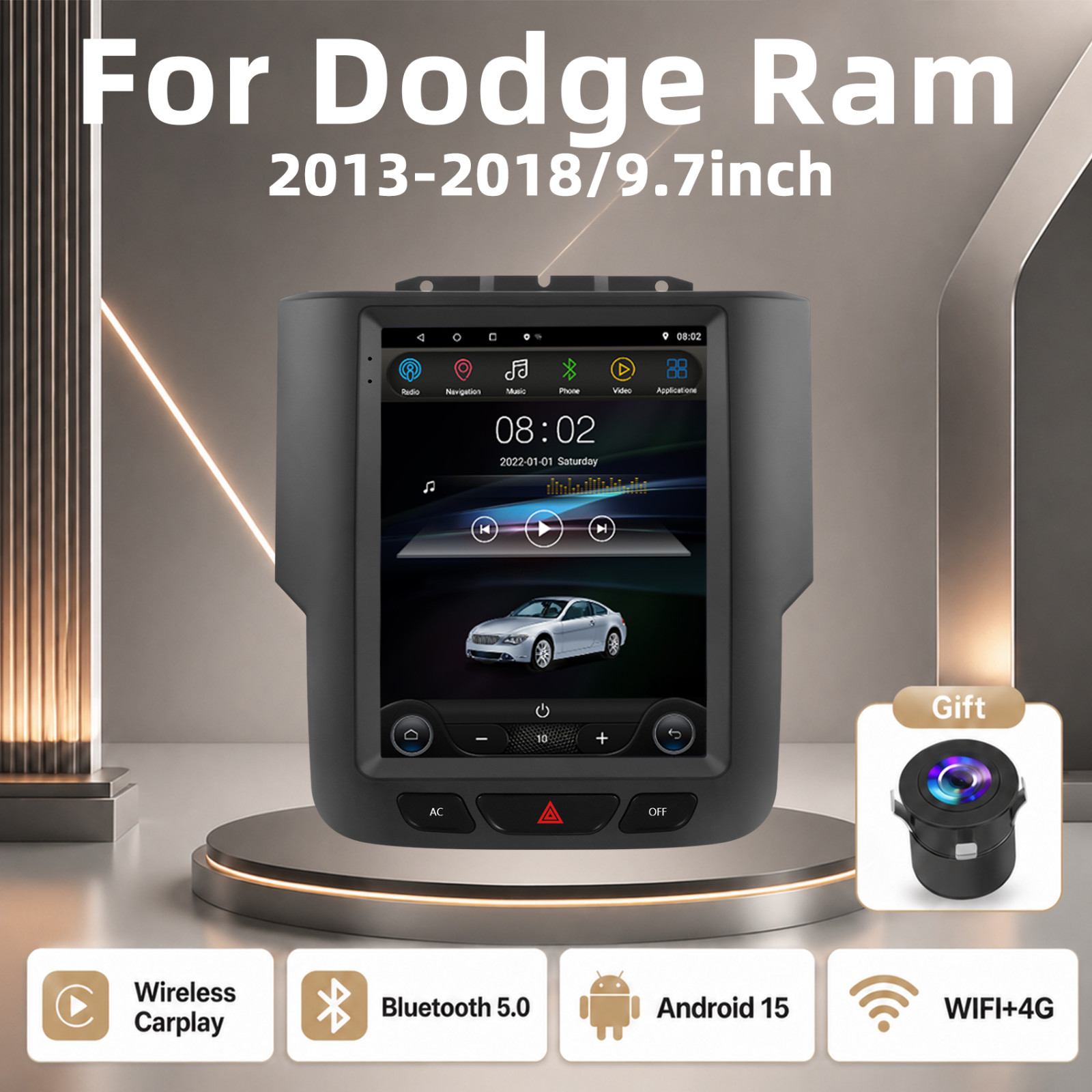 For Dodge Ram 1500 2500 3500 2013-2018 Android 14 Car Radio GPS CarPlay 2GB+32GB