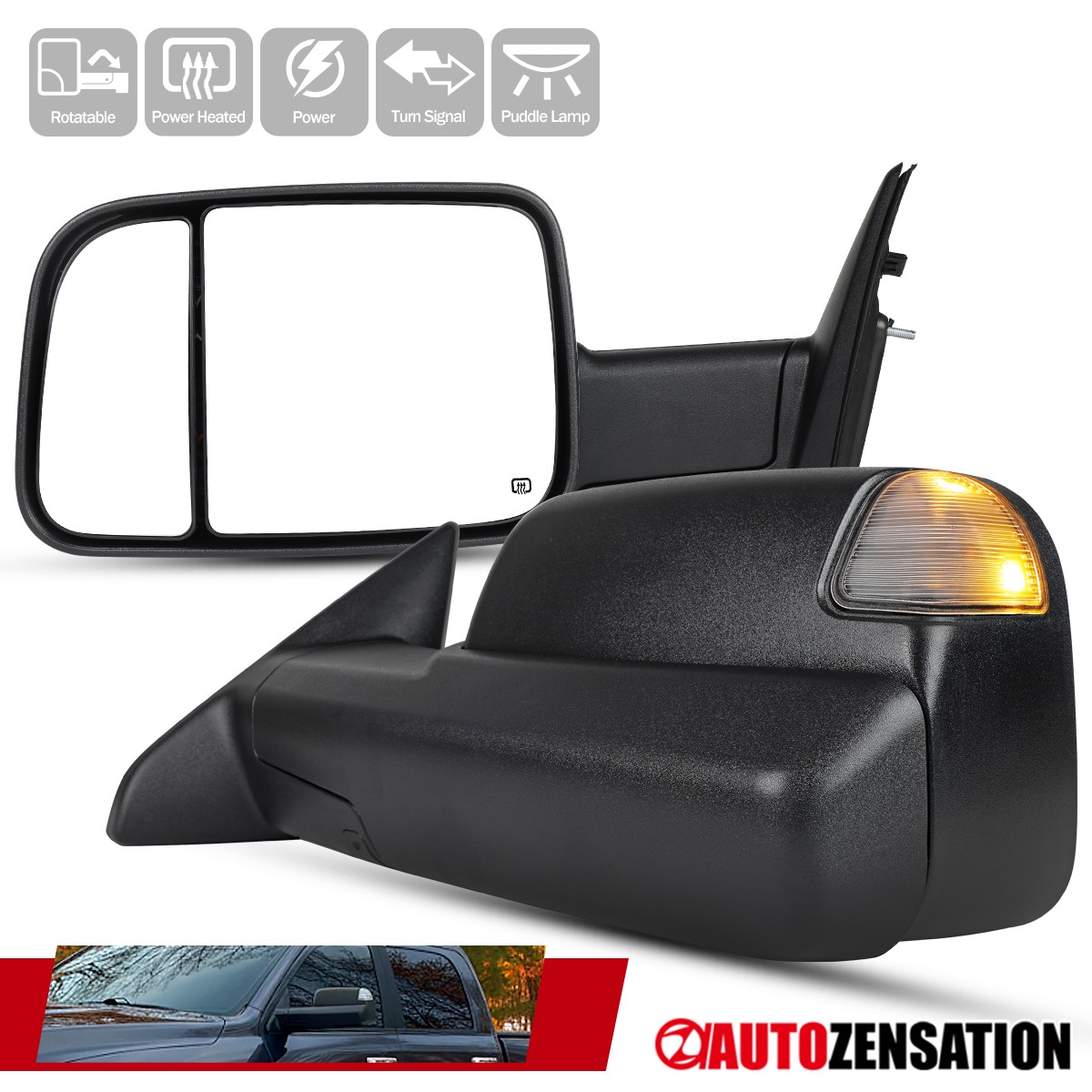 Fit 2009-2012 Ram 1500 2500 Power Heated Tow Mirrors+LED Puddle+Signal Lights Fit 2009-2012 Ram 1500 2500 Power Heated Tow Mirrors+LED Puddle+Signal Lights