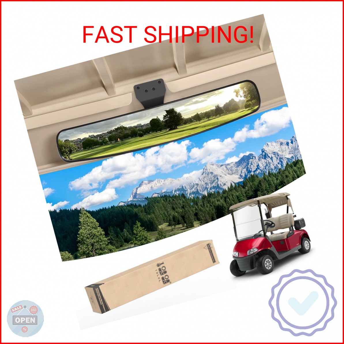 10L0L Universal Adjustable Golf Cart Panoramic Rear View Mirror, Rotatable 270 R