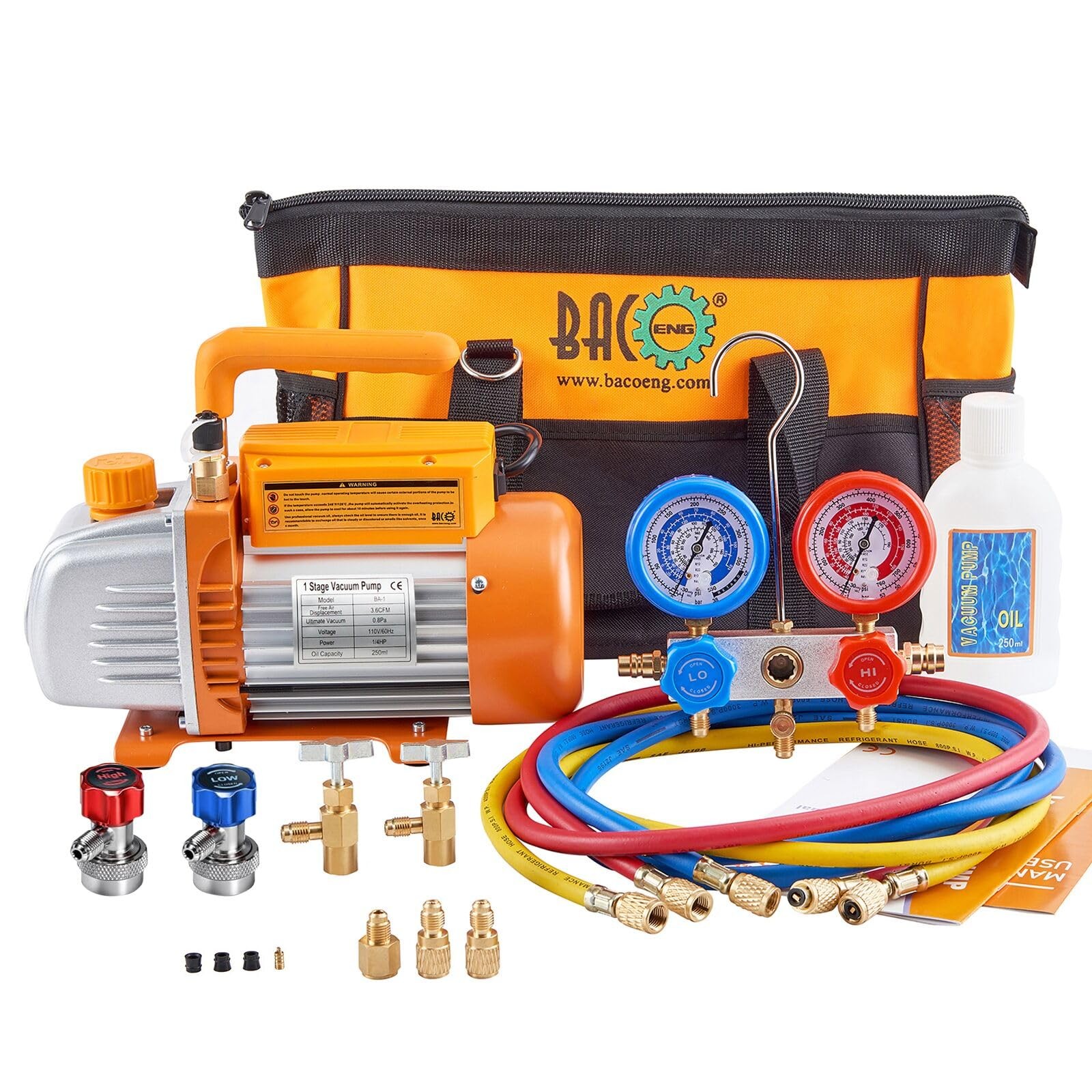 3.6CFM 1/4HP AC Vacuum Pump and Gauge Set, HVAC 11