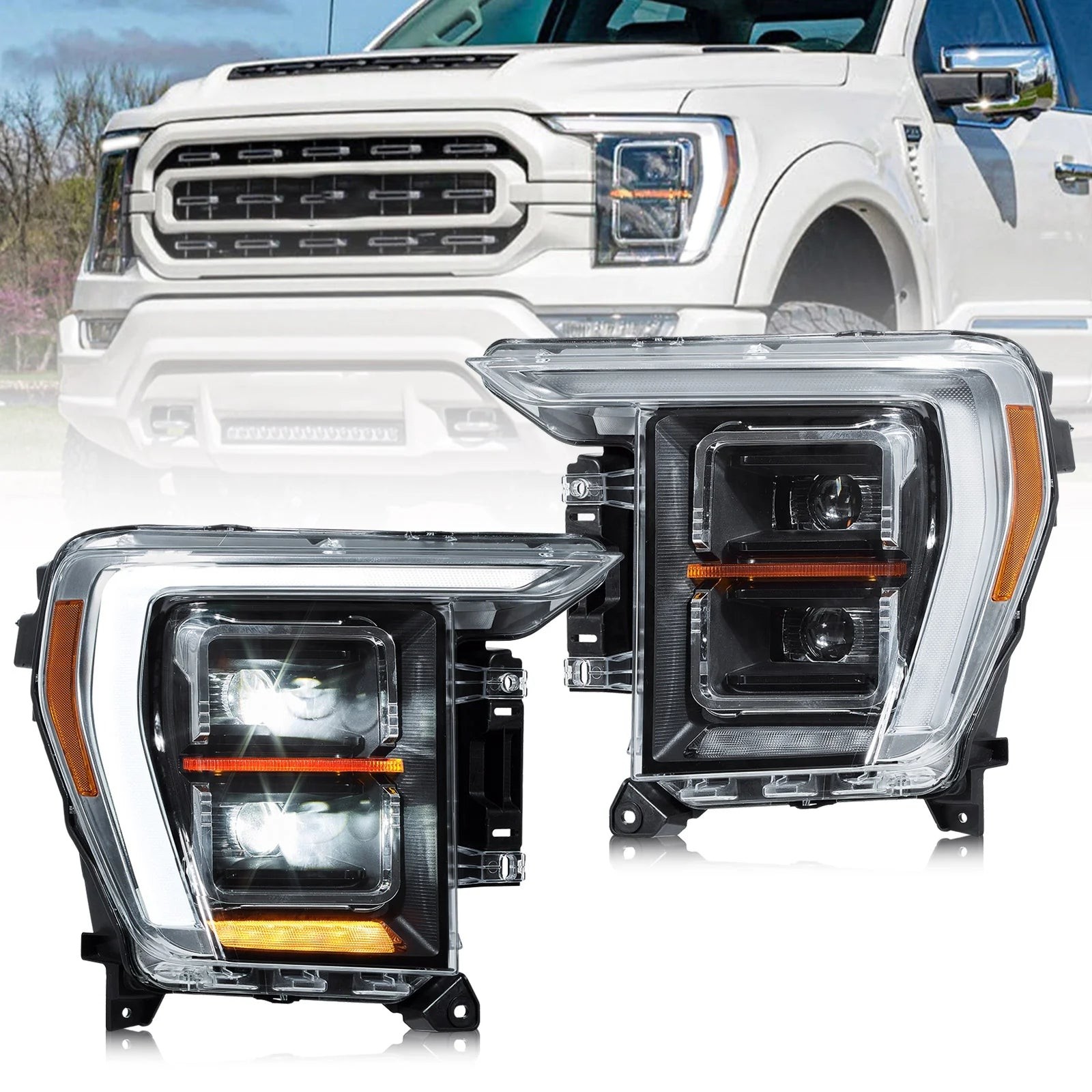 2X LED Projector Headlights For 2021 2022 2023 Ford F150 F-150 14th Dynamic DRL