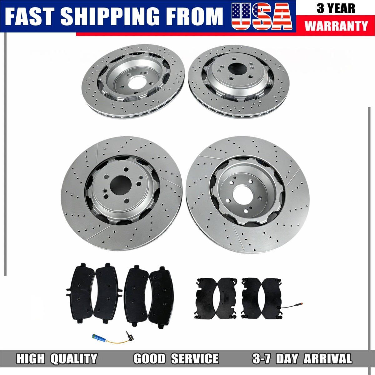 NEW Brake Rotors& Pads A2224232012 A2224212612 FOR Mercedes Benz S63 & S65 AMG