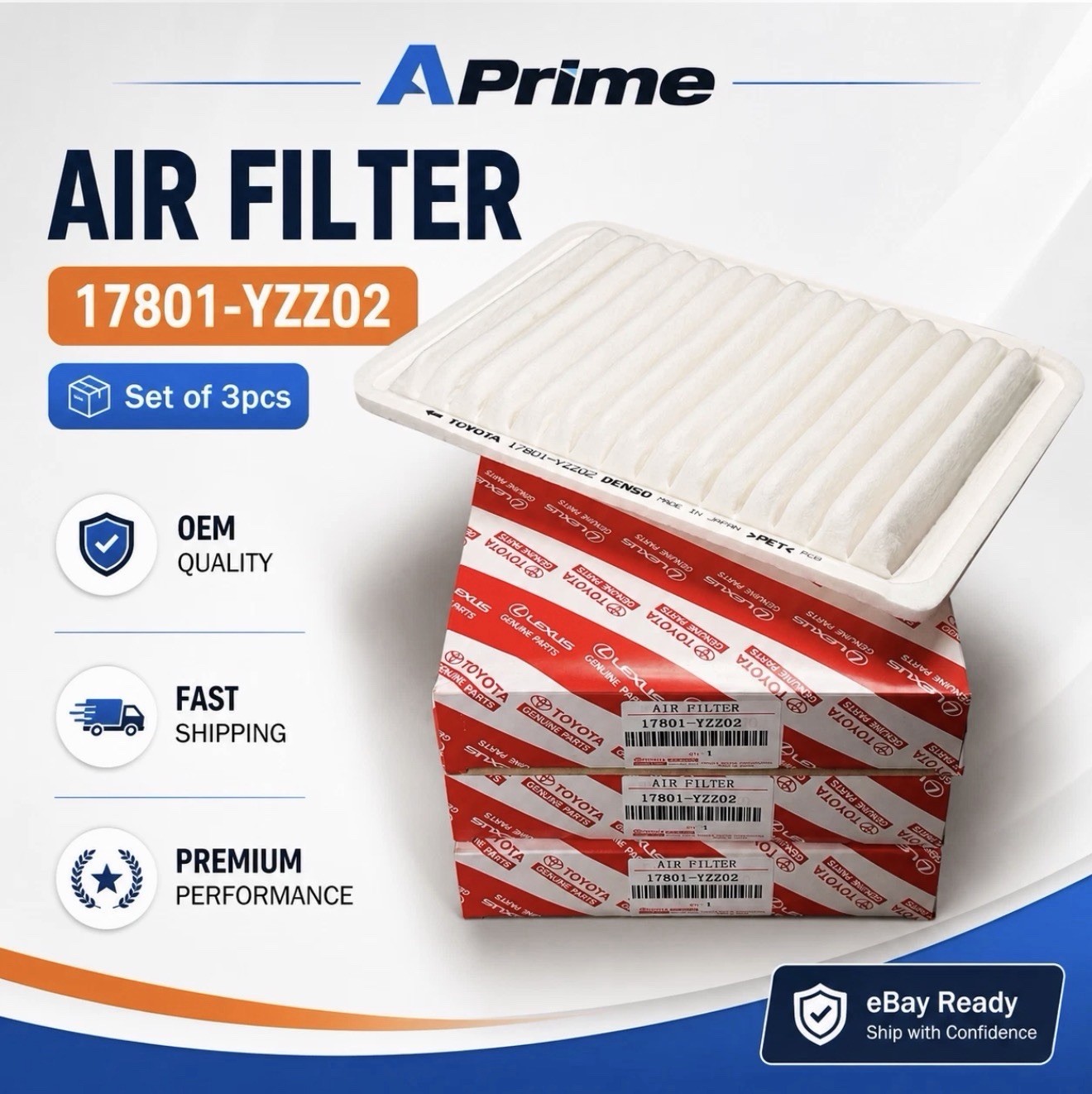 Set of 3pcs TOYOTA AIR FILTER CAMRY (2AZFE, 2ARFE) VENZA 4 CYL 17801-YZZ02 Set of 3pcs TOYOTA AIR FILTER CAMRY (2AZFE, 2ARFE) VENZA 4 CYL 17801-YZZ02