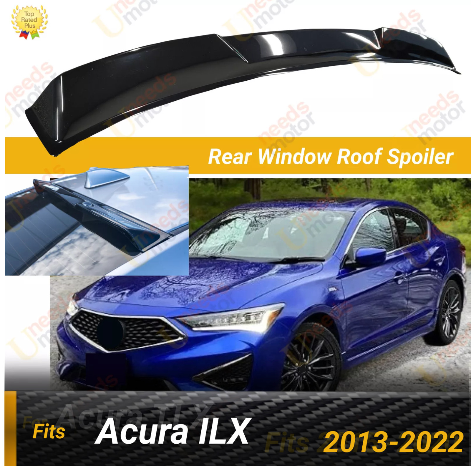 For Acura ILX 2013-2022 V Style Gloss Black Rear Roof Window Visor Spoiler