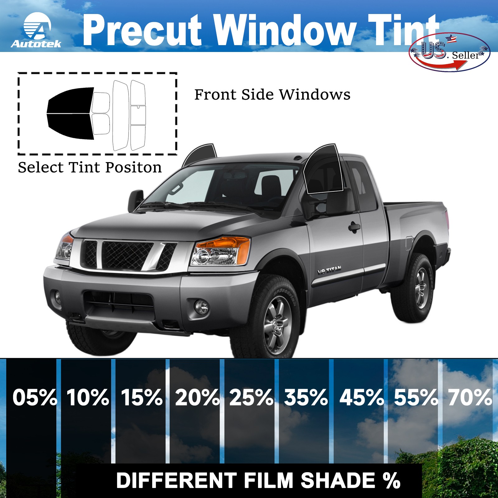 PreCut Film Front 2 Door Window Any Tint Shade For Nissan Titan King Cab 2004-15