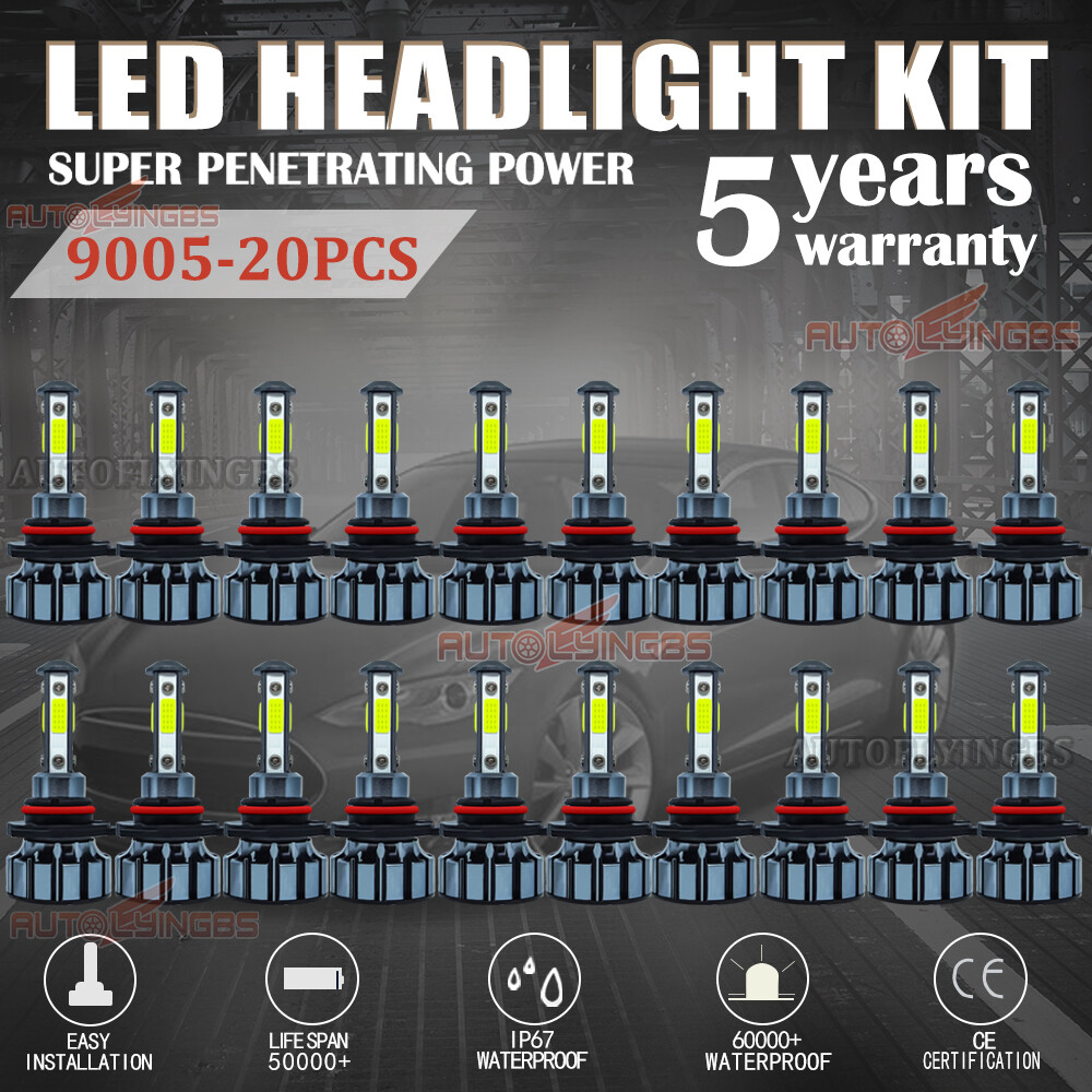 20x 4-SIDE 9005 LED Headlight Bulbs Conversion Kit High Beam White Super Bright