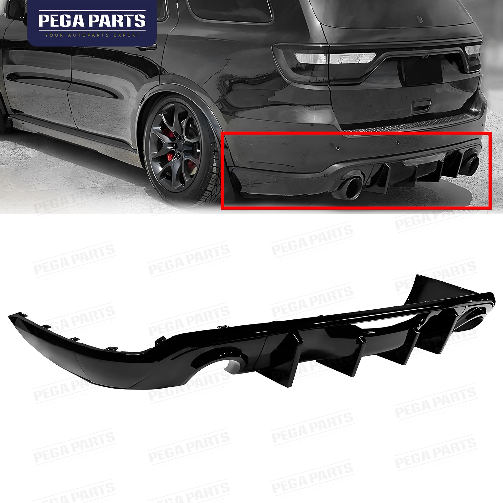 Rear Bumper Diffuser For 2011-26 Dodge Durango R/T SRT V2 Glossy Black Shark Fin
