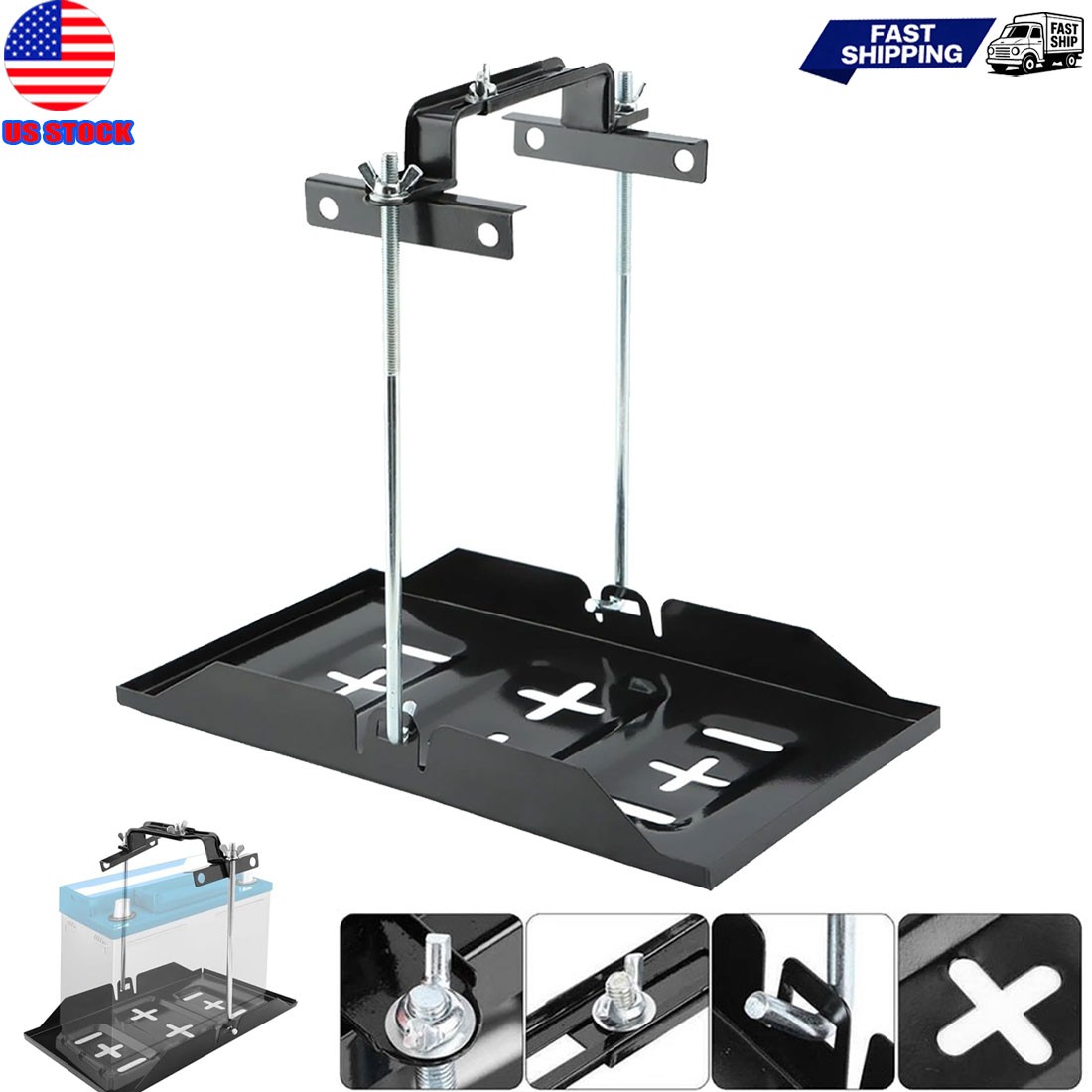 Adjustable Car Storage Battery Holder Tray + Hold Down Clamp Bracket Universal Adjustable Car Storage Battery Holder Tray + Hold Down Clamp Bracket Universal