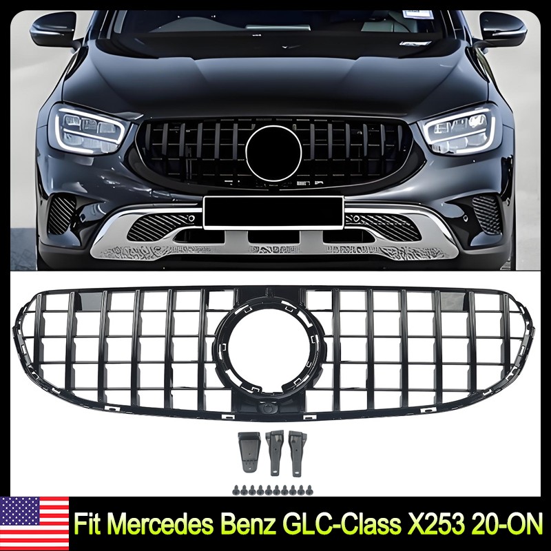 Front Grille Grill For Mercedes X253 GLC300 GLC43 2020-2023 Gloss Black GT Style