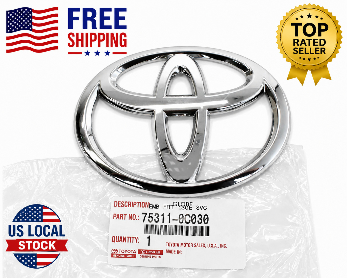 GENUINE OEM TOYOTA TUNDRA SEQUOIA CHROME FRONT GRILLE LOGO EMBLEM 75311-0C030/6