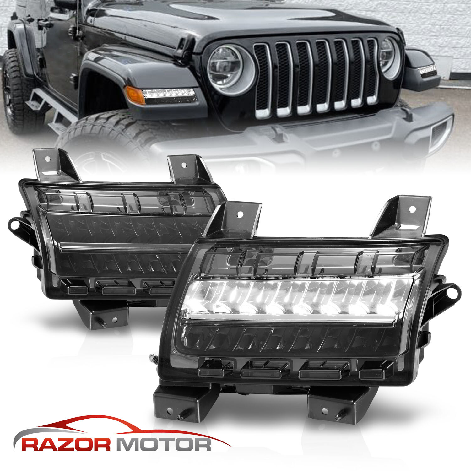 2018-2023 For Jeep Wrangler JL Sport Sequential LED Smoke Parking Signal Lights
