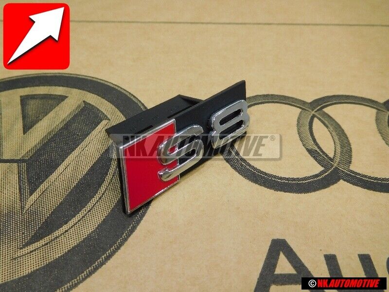 Original Audi S8 Front Grill Badge Emblem Chrome Red - 4D0853736D 2ZZ