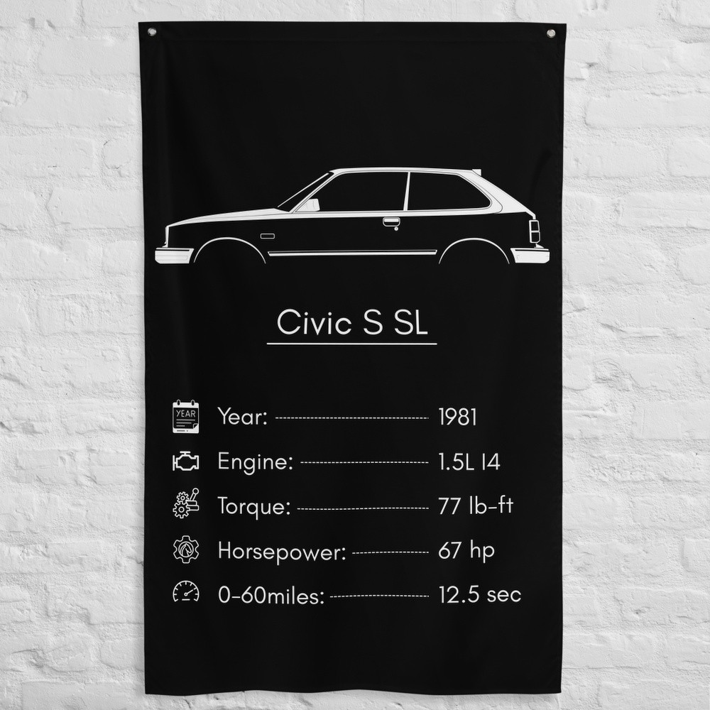 Civic S SL 1981 Car Silhouette Flag 3x5 ft Garage Banner Man Cave Wall Decor