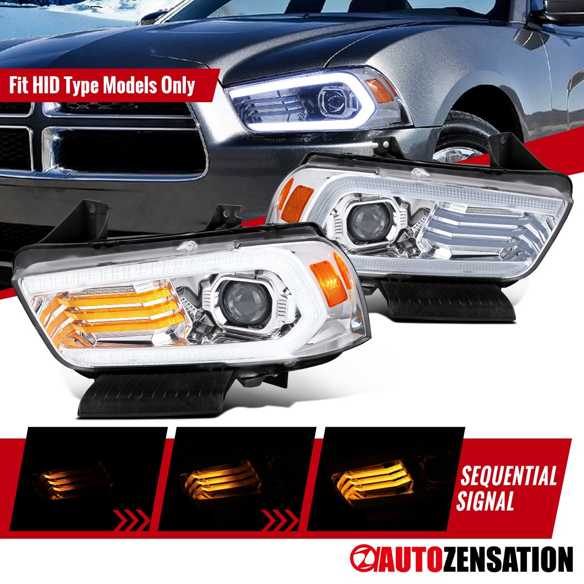 Fit 2011-2014 Dodge Charger HID Projector Headlights LED DRL Sequential Signal