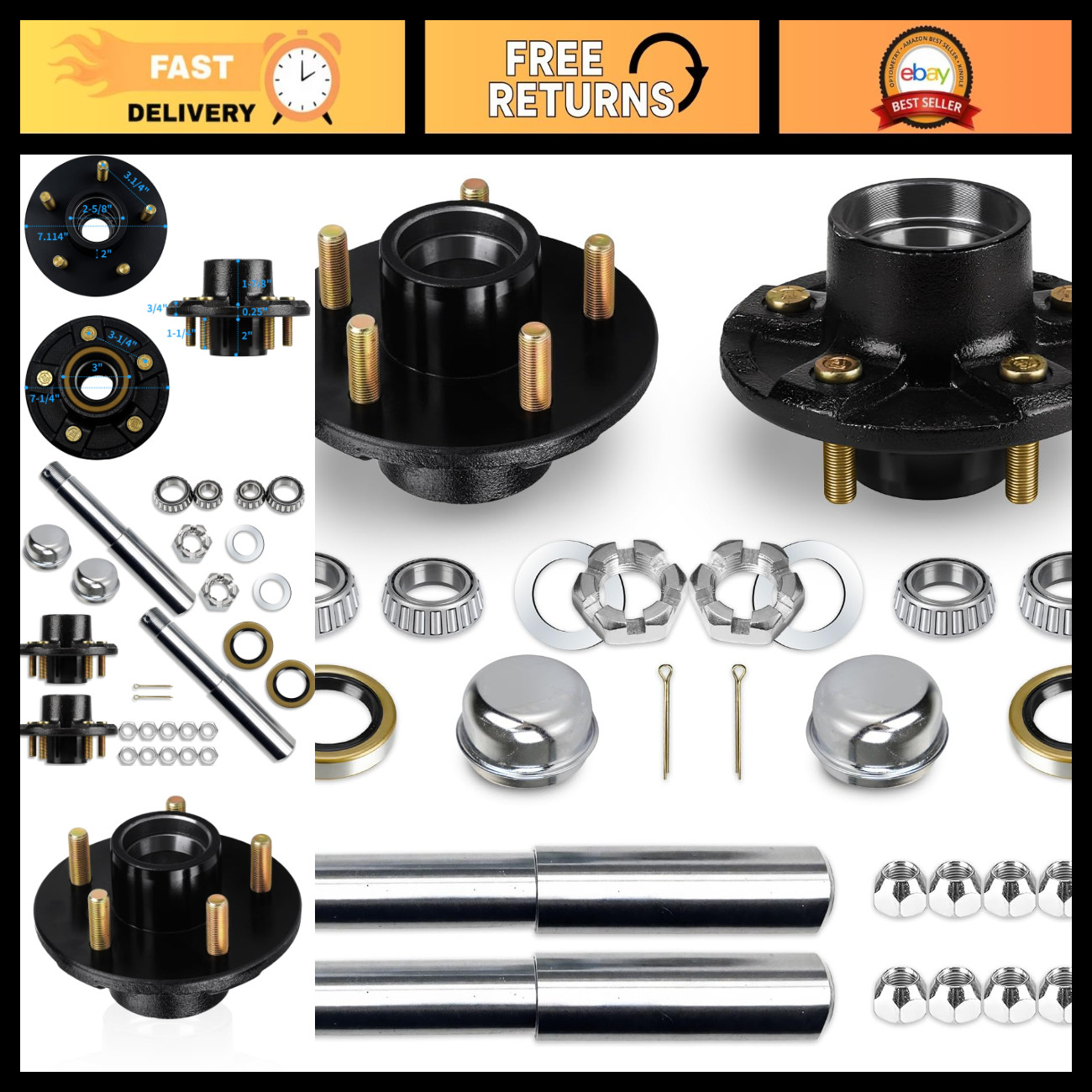 2000lbs Trailer Axle Hub Kit 5 Bolt 4.5\