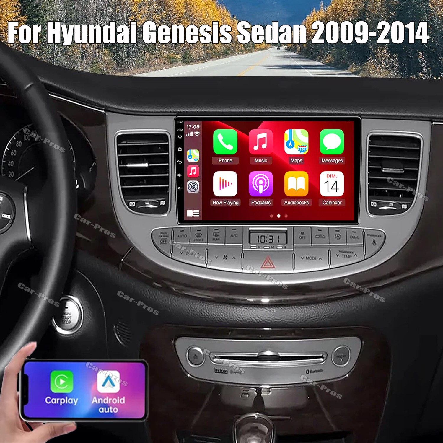 For Hyundai Genesis Sedan 2009-2014 Android Auto Apple Carplay Car Stereo Radio