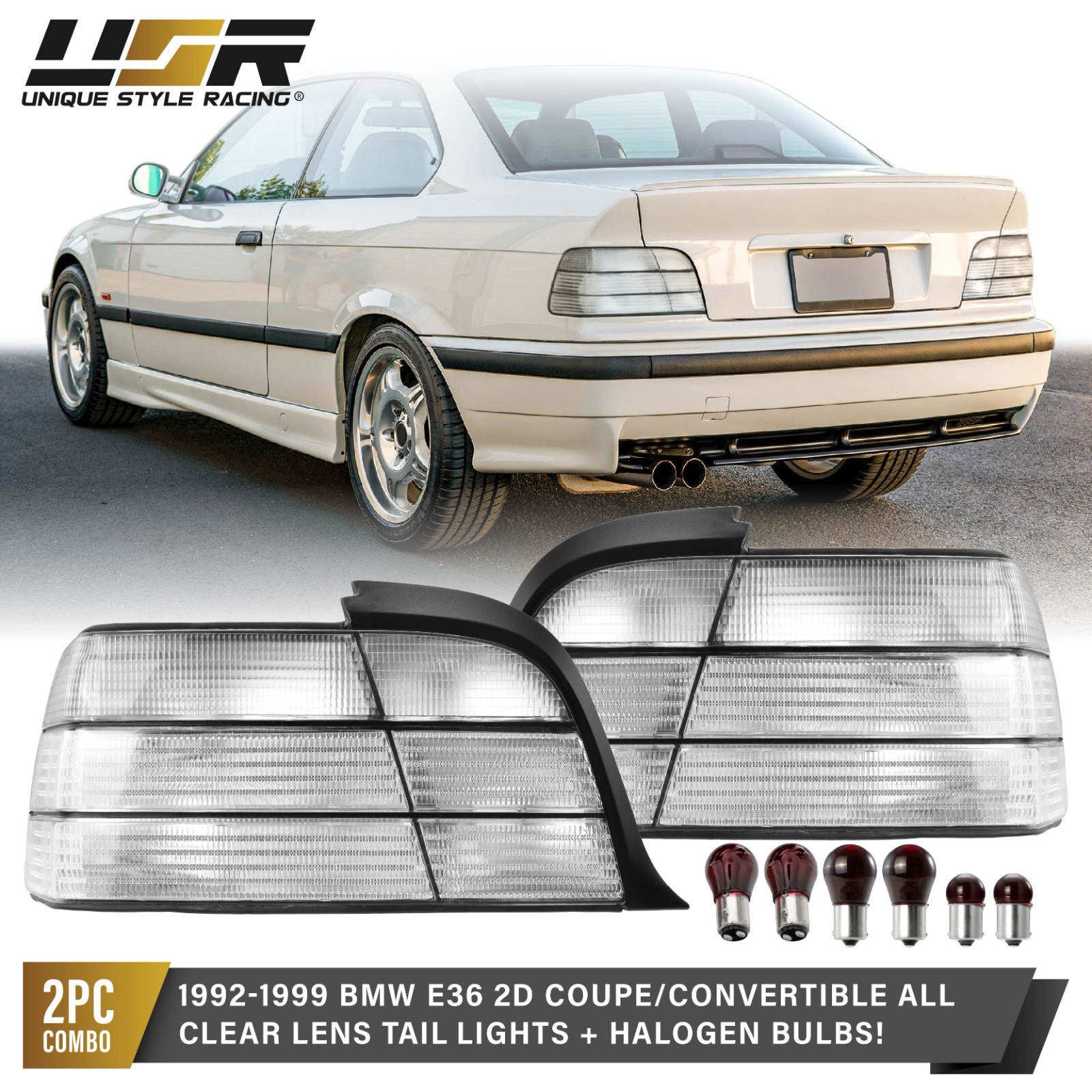 OE Frosted Clear Tail Lights w/ Bulbs L+R For 92-99 BMW E36 3 Series 2Door Coupe OE Frosted Clear Tail Lights w/ Bulbs L+R For 92-99 BMW E36 3 Series 2Door Coupe