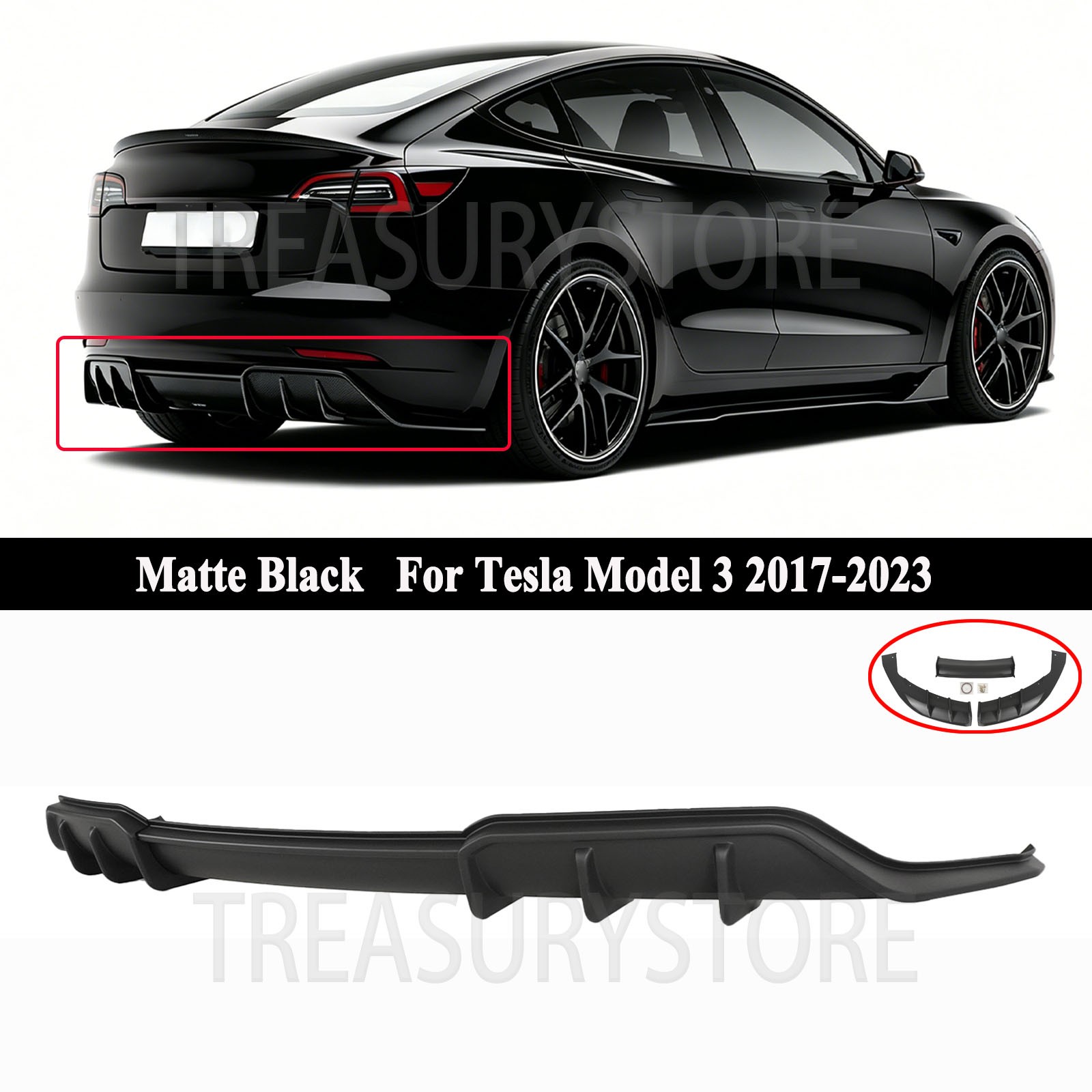 For Tesla Model 3 2017-2023 AD Style Matte Black Add-On Rear Bumper Diffuser Lip For Tesla Model 3 2017-2023 AD Style Matte Black Add-On Rear Bumper Diffuser Lip