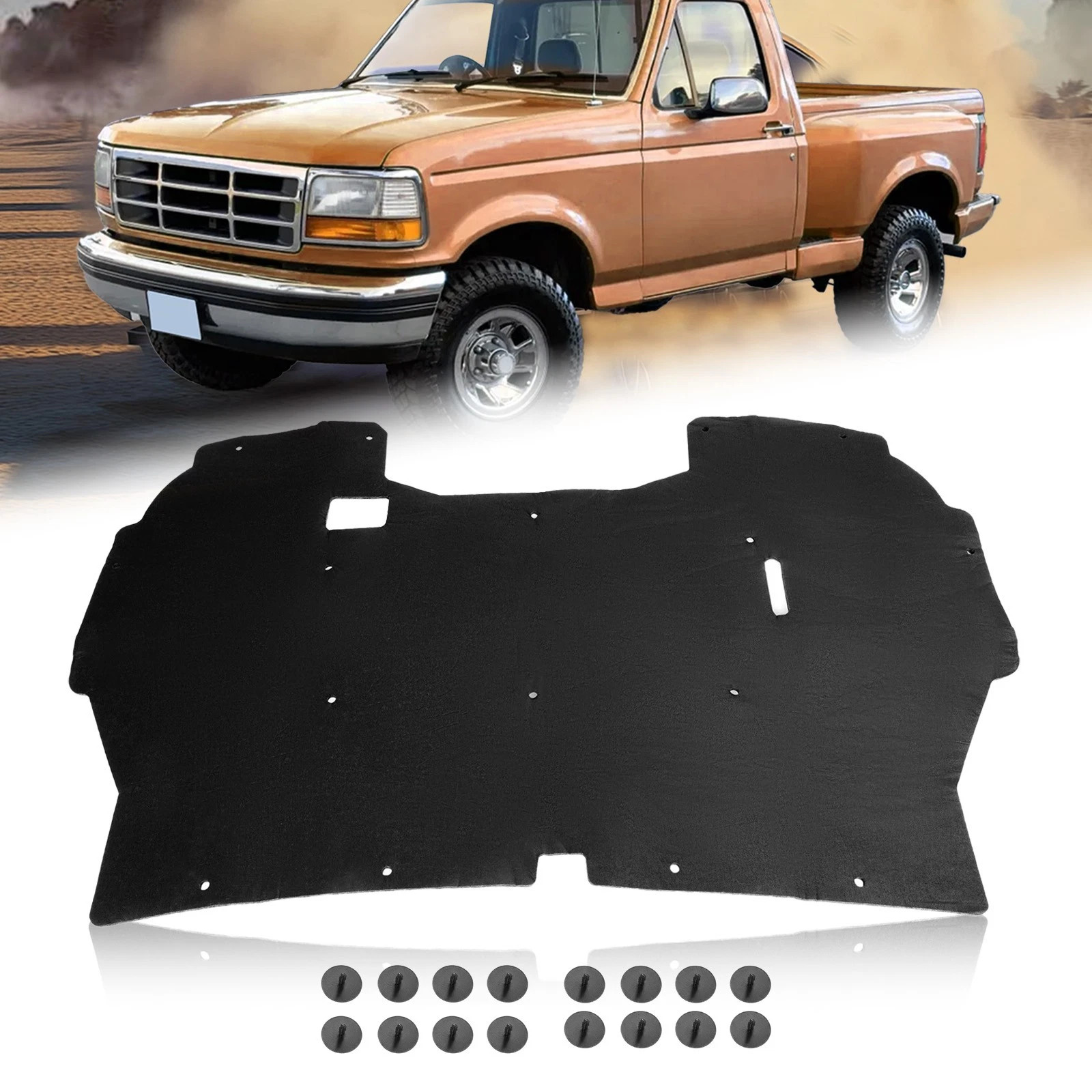 For 1992-1996 Ford F-150 & 92-1997 F-250 F-350 Under Hood Insulation Pad w/Clips