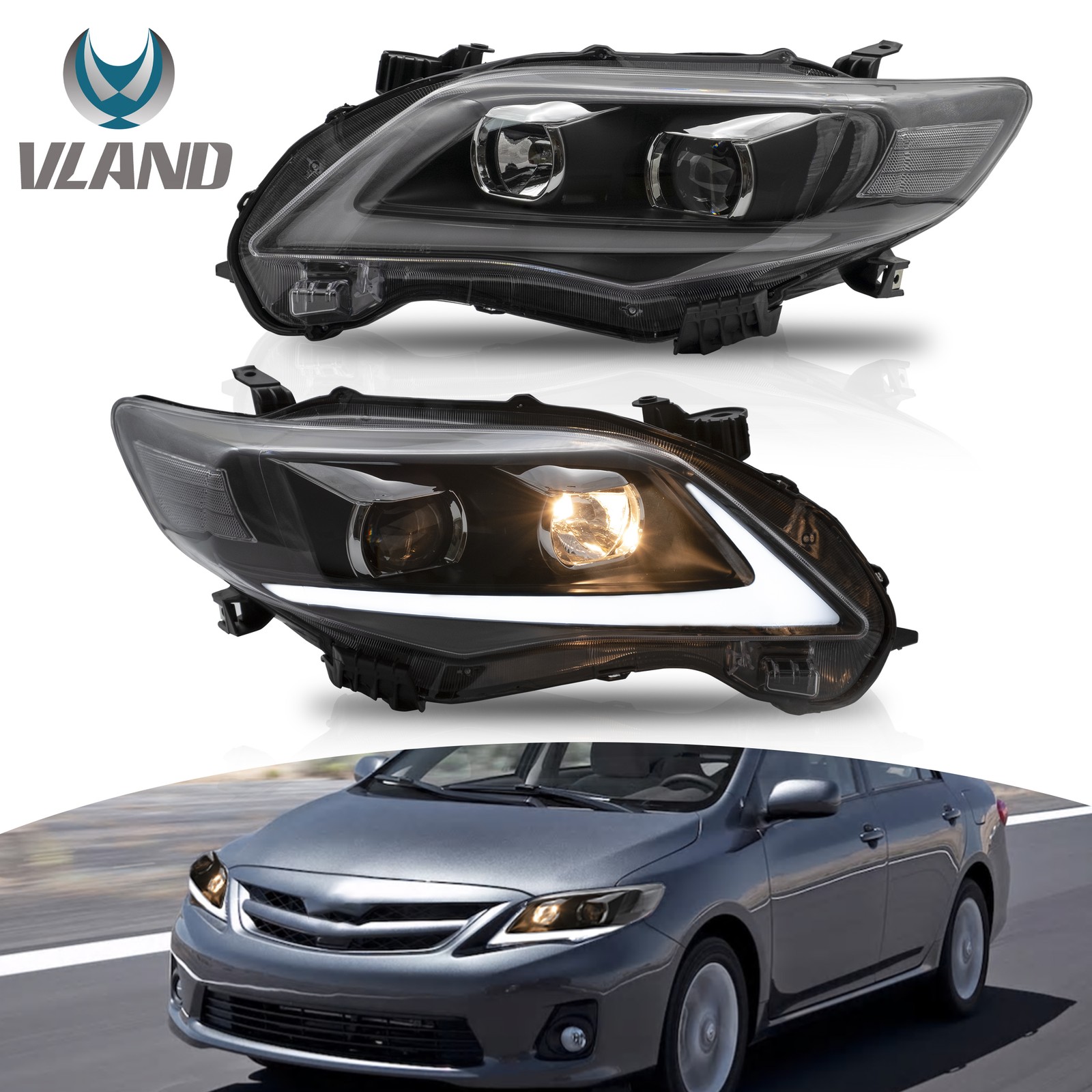 2*VLAND For 2011-2013 Toyota Corolla Sedan LED DRL Headlights Front Headlamp 2*VLAND For 2011-2013 Toyota Corolla Sedan LED DRL Headlights Front Headlamp