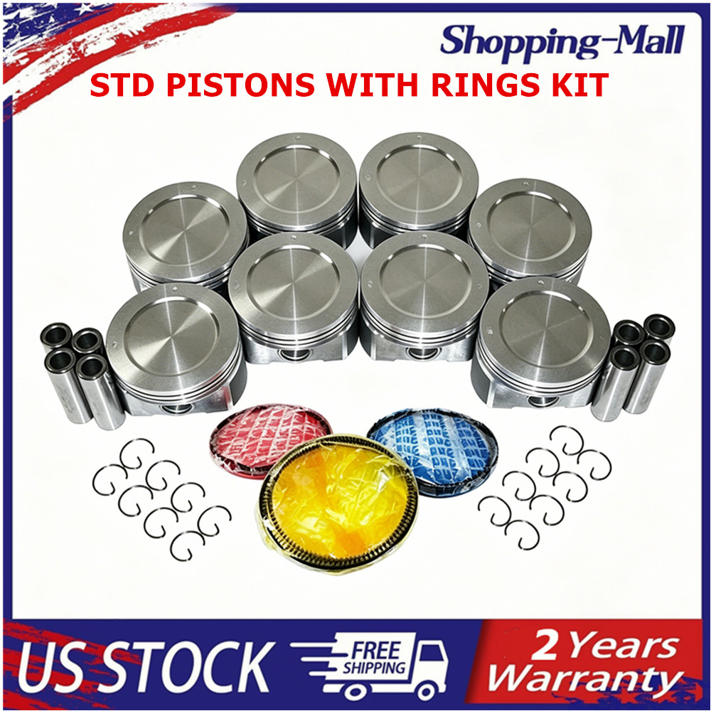 NEW 8X STD SIZE ENGINE PISTONS AND RINGS ASSEMBLY FOR GM CHEVY CADILLAC LM7 5.3L